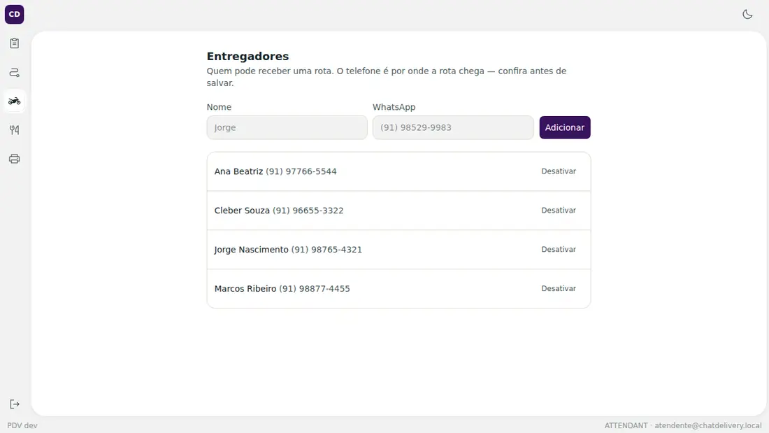 Tela: Entregadores